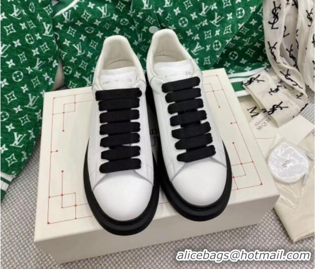 Top Design Alexander McQueen Oversized Sneakers in Silky Calfskin White/Black 072341