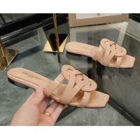 Hot Style Saint Laurent Patent Leather Flat Slide Sandals Nude 070908 