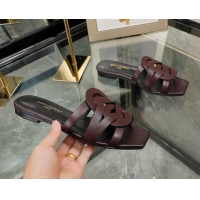 Sumptuous Saint Laurent Calskin Flat Slide Sandals Burgundy 070917