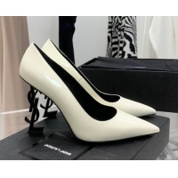 Sumptuous Saint Laurent Patent Leather YSLHigh Heel Pumps 11cm White/Black 081360