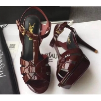 Cheap Price Saint Laurent Tribute Platform Sandals in Patent Leather 82309 Burgundy