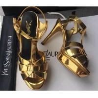 Trendy Design Saint Laurent Tribute Platform Sandals in Patent Leather 82312 Gold