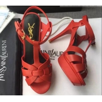 Perfect Saint Laurent Tribute Platform Sandals in Calfskin Leather 82316 Red