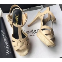 Generous Saint Laurent Tribute Platform Sandals in Stone Pattern Leather 82323 Beige