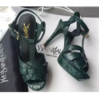 Grade Quality Saint Laurent Tribute Platform Sandals in Stone Pattern Leather 82324 Green