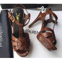 Classic Saint Laurent Tribute Platform Sandals in Stone Pattern Leather 82326 Brown