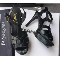 Good Looking Saint Laurent Tribute Platform Sandals in Stone Pattern Leather 82328 Black