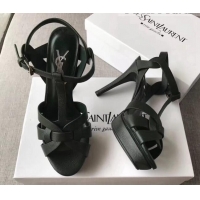 Purchase Saint Laurent Tribute Platform Sandals in Grainy Calfskin 82319 Black