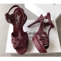 Popular Style Saint Laurent Tribute Platform Sandals in Grainy Calfskin 82323 Burgundy