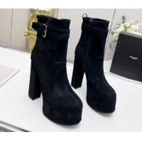 Most Popular Saint Laurent Cherry Buckle Platform Booties in Suede Black 0825053