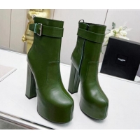 Good Looking Saint Laurent Cherry Buckle Platform Booties in Smooth Calfskin Leather Green 0825056