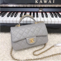 Best Price CHANEL 22B mini CF flap bag with Gold hardware top handle AS2431 Gray