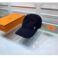 Top Quality Hermes Canvas Baseball Hat with Side H 0176 Black 2021