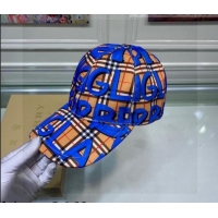 Super Quality Burberry Graffiti Check Baseball Hat 110487 Blue 2021