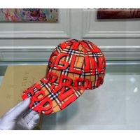 Popular Style Burberry Graffiti Check Baseball Hat 110488 Red 2021