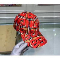 Popular Style Burberry Graffiti Check Baseball Hat 110488 Red 2021