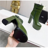 Cheap Price Saint Laurent Cherry Straps Buckle Platform Booties in Smooth Calfskin Green 0825066