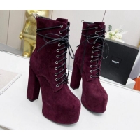 Purchase Saint Laurent Cherry Lace-up Platform Booties in Suede Burgundy 0825067