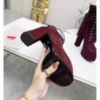 Purchase Saint Laurent Cherry Lace-up Platform Booties in Suede Burgundy 0825067