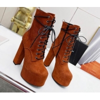 Perfect Saint Laurent Cherry Lace-up Platform Booties in Suede Brown 0825068