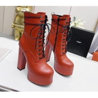 Sumptuous Saint Laurent Cherry Lace-up Platform Booties in Smooth Calfskin Brown 0825070