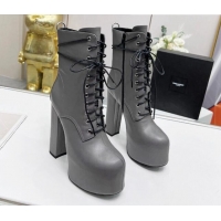 Best Product Saint Laurent Cherry Lace-up Platform Booties in Smooth Calfskin Grey 0825071