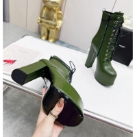 Grade Quality Saint Laurent Cherry Lace-up Platform Booties in Smooth Calfskin Green 0825072