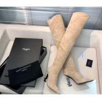 Grade Quality Saint Laurent Suede Over-Knee High Boots 10cm Khkai 0909129