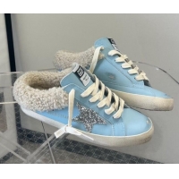 Perfect Golden Goose GGDB Super-Star Sabots Mule Sneakers in Leather and Shearling Blue 2101003