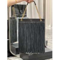 Good Product SAINT LAURENT MEDIUM CHAIN BAG WITH FRINGES 633752 BLACKapricot&GOLD