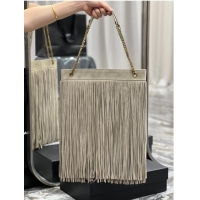 Inexpensive SAINT LAURENT MEDIUM CHAIN BAG IN LIGHT SUEDE WITH FRINGES 633752 BEIGE