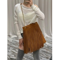 Top Quality SAINT LAURENT MEDIUM CHAIN BAG IN LIGHT SUEDE WITH FRINGES 633752 Brown