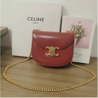 Good Quality Celine TEEN CHAIN BESACE TRIOMPHE IN SHINY CALFSKIN 110973 CARMIN