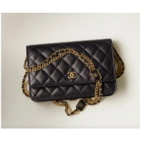 Reasonable Price CHANEL WALLET ON CHAIN Lambskin & Gold-Tone Metal AP2923 black