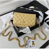 Top Quality CHANEL WALLET ON CHAIN Lambskin & Gold-Tone Metal AP2923 light yellow