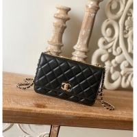 Fashion Grade CHANEL WALLET ON CHAIN Lambskin & Gold-Tone Metal 88632 black