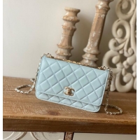 Top Quality CHANEL WALLET ON CHAIN Lambskin & Gold-Tone Metal 88632 light blue