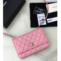 Good Taste CHANEL WALLET ON CHAIN Lambskin & light Gold-Tone Metal 80892 pink