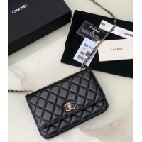 Reasonable Price CHANEL WALLET ON CHAIN Lambskin & light Gold-Tone Metal 80892 black