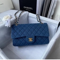 Buy Fashionable CHANEL CLASSIC HANDBAG Printed Denim & Gold-Tone Metal 1112 BLUE