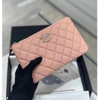 Pretty Style CHANEL SMALL POUCH Grained Calfskin & Gold-Tone Metal AP2968 Pink