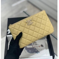 New Style CHANEL SMALL POUCH Grained Calfskin & Gold-Tone Metal AP2968 yellow