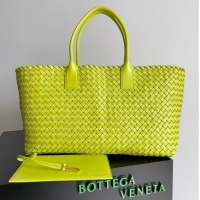 Discount Bottega Veneta Large intreccio leather tote bag 608811 Acid kiwi