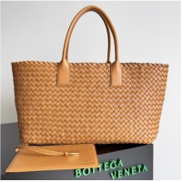 Top Grade Bottega Veneta Large intreccio leather tote bag 608811 Caramel