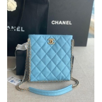 Grade Chanel SMALL SHOPPING BAG Grained Calfskin & Gold-Tone Metal AS3470 light blue