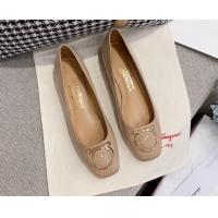 Grade Quality Salvatore Ferragamo Patent Leather Ballerinas Flat Nude 081097