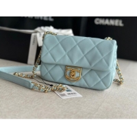 Good Quality Chanel MINI FLAP BAG Lambskin & Gold-Tone Metal AS3473 Light Blue