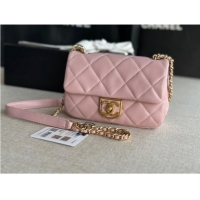 Best Price Chanel MINI FLAP BAG Lambskin & Gold-Tone Metal AS3473 pink