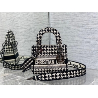 Reasonable Price DIOR MINI LADY D-LITE BAG Black and White Houndstooth Embroidery M0500BZ