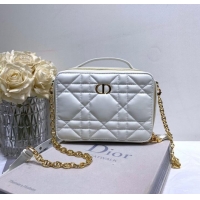 Pretty Style DIOR CARO BOX BAG WITH CHAIN Latte Quilted Macrocannage Calfskin S5140UNG white